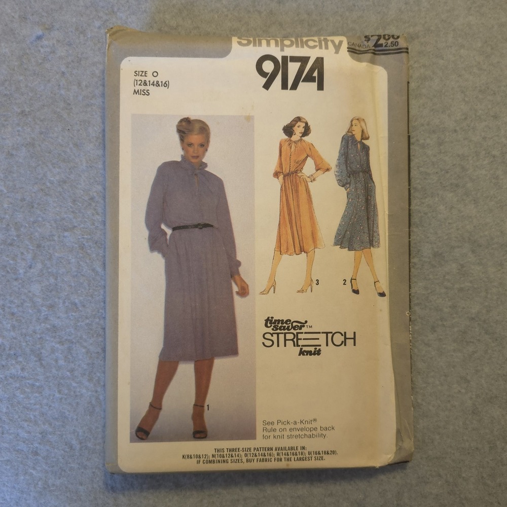 Simplicity 9174 Dress Pattern Size 12-16 Time Saver Stretch Knit Uncut Vintage
